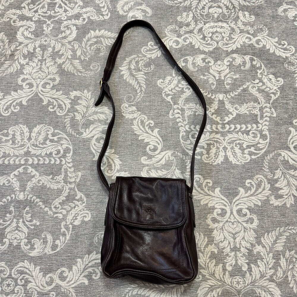 Anne Klein Borghese Crossbody Bag Womens Small Dark Brown Vintage Flap